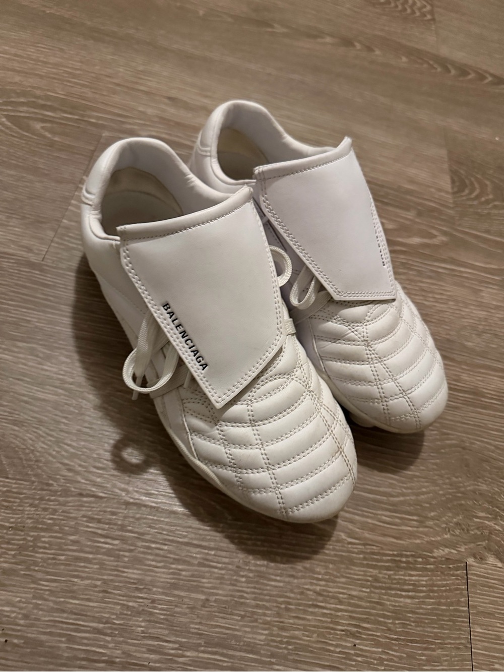 Balenciaga Men’s White Quilted Lace-Up Sneakers with Protective Flap